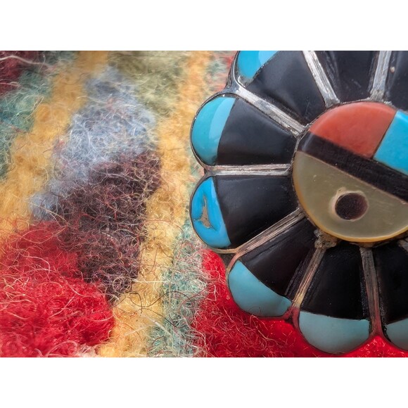 Vintage Sterling Silver Zuni Sunface Ring: Southwestern Inlay Ring - Picture 7 of 13